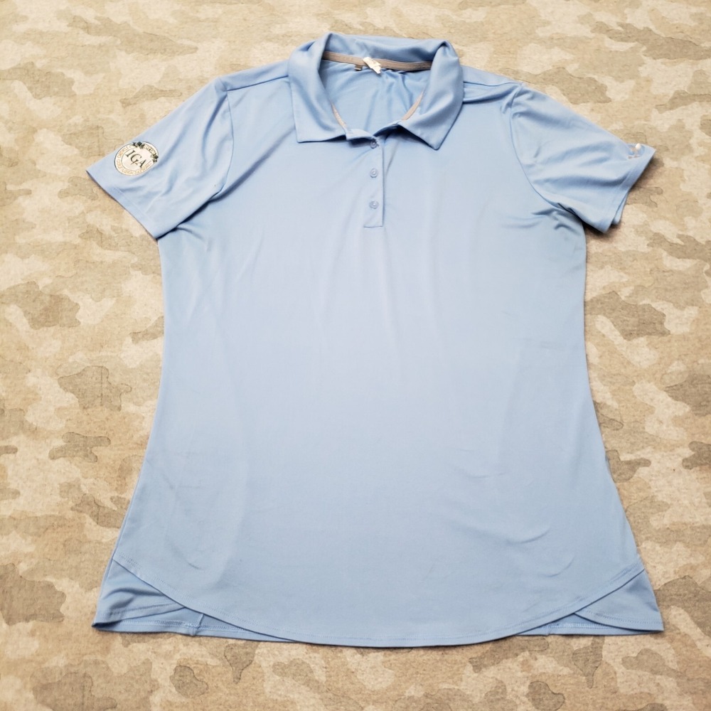 Under Armour Golf Polo Top Womens Large Blue Heatgear Short Sleeve Branded